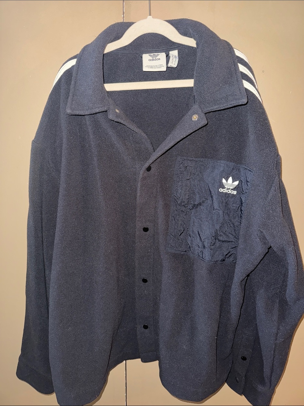 adidas Black Fleece Snap-Front Jacket with Chest Pocket